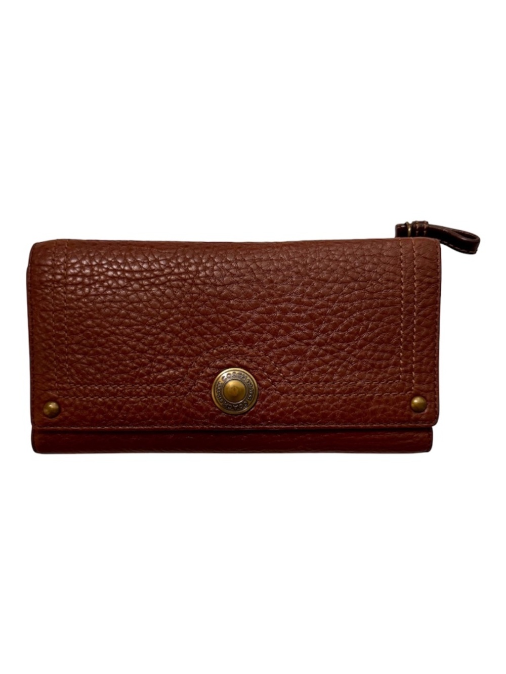 Coach Brown Pebbled Leather Continental Wallet with Brass Hardware